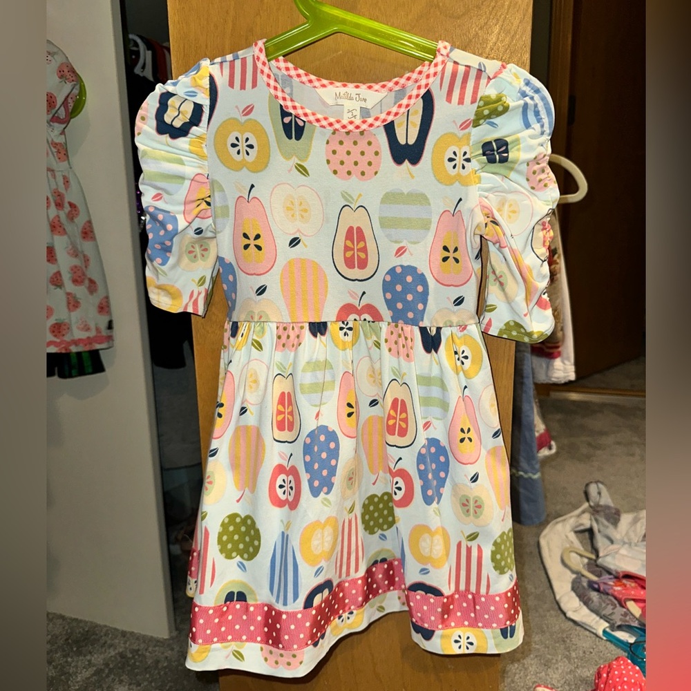 Matilda Jane Girls Dress Size 2 🍎 Apple & Pear Print Puff Sleeve
